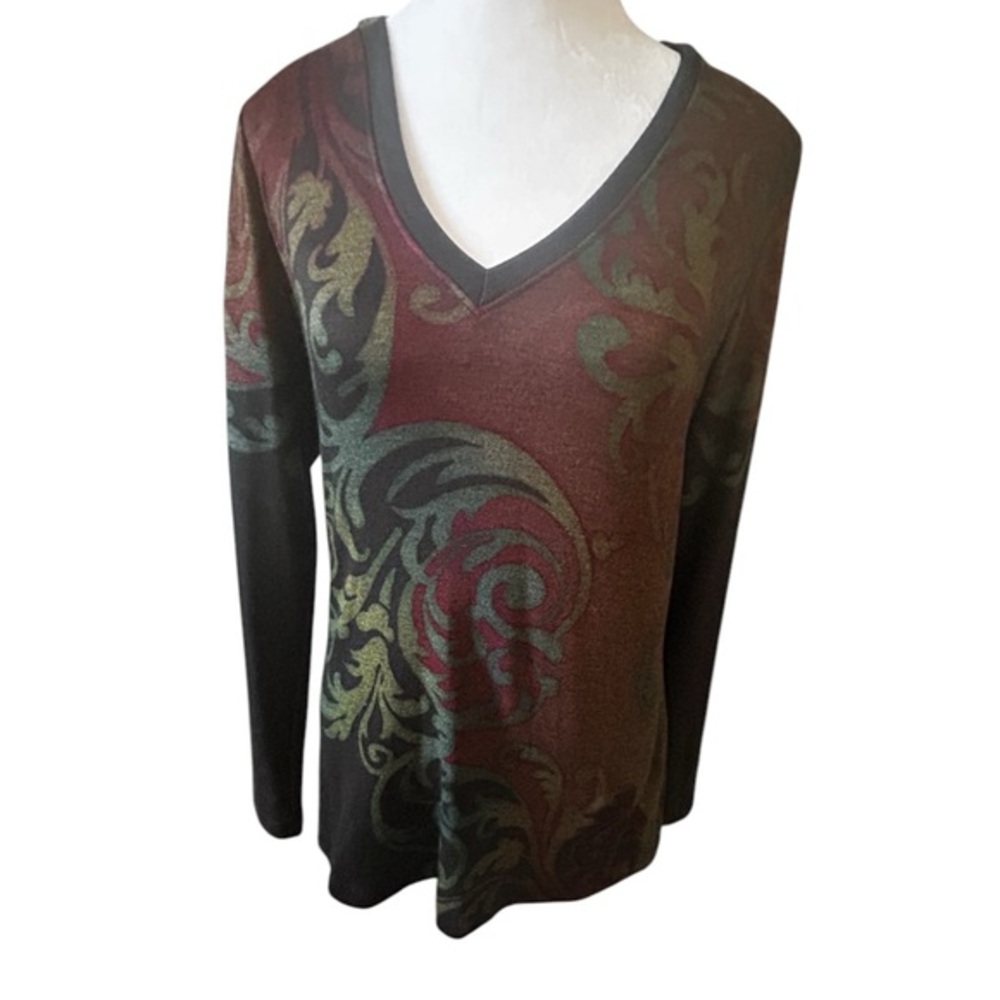 ASHLEY BLUE polyester/rayon v neck pullover - size L- worn 1x